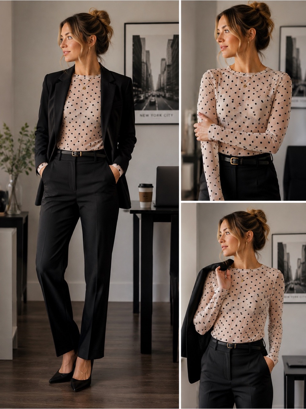Polka Dot Long-Sleeve Blouse - Pink/Black